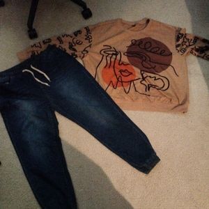 Shein plus size pull over sweater with Jean joggers size 3x